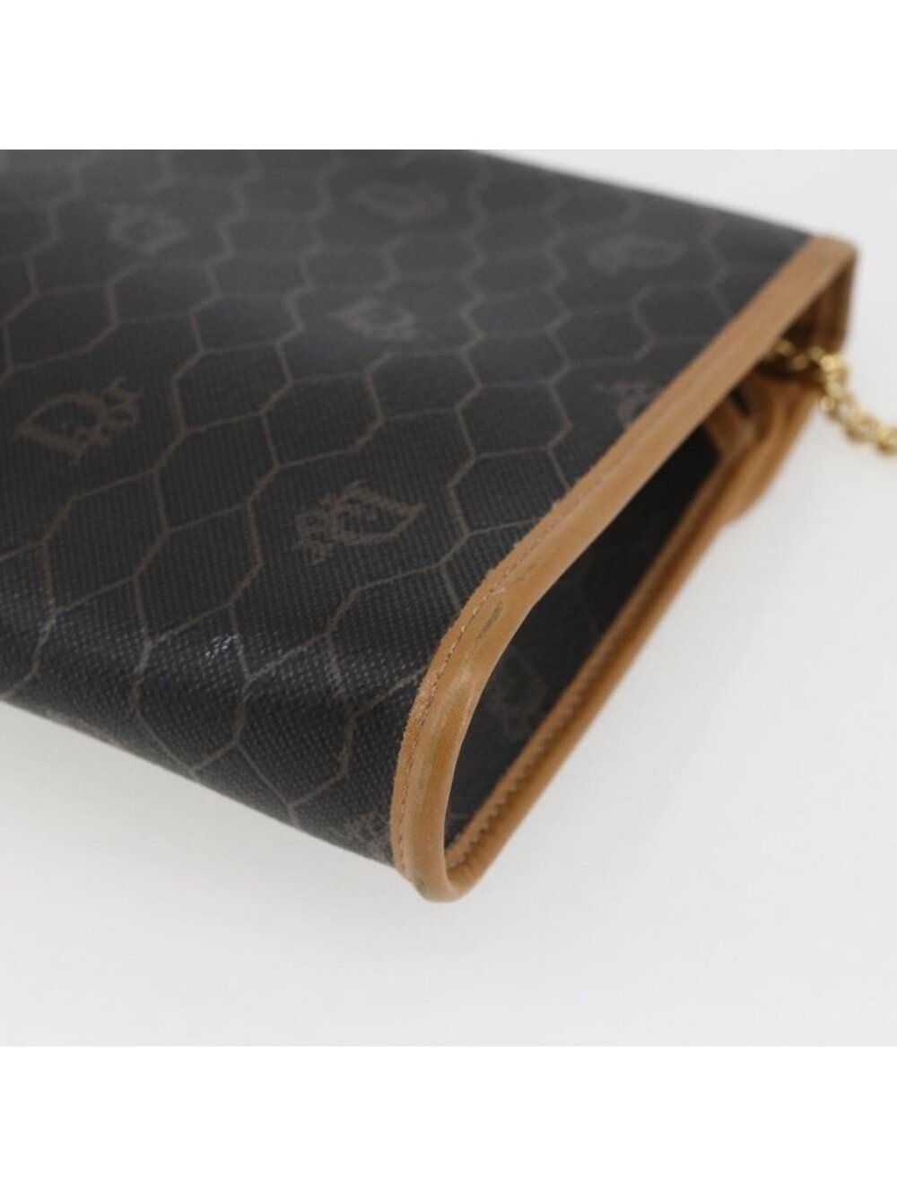 Authentic Christian Dior Honeycomb Canvas Chain Shoulder Bag Black Gold - Picture 4 of 16